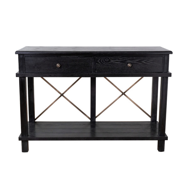 Aix 2 Drawer Console Table - Weathered Black wood & Metal by Maison Living